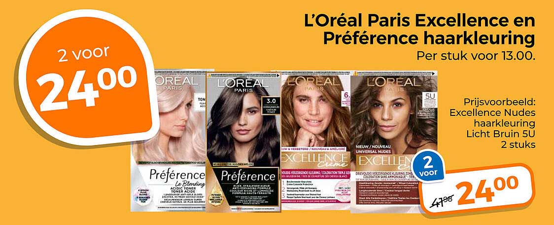 L'Oréal Paris Excellence en Préférence haarkleuring 2 voor 24,00