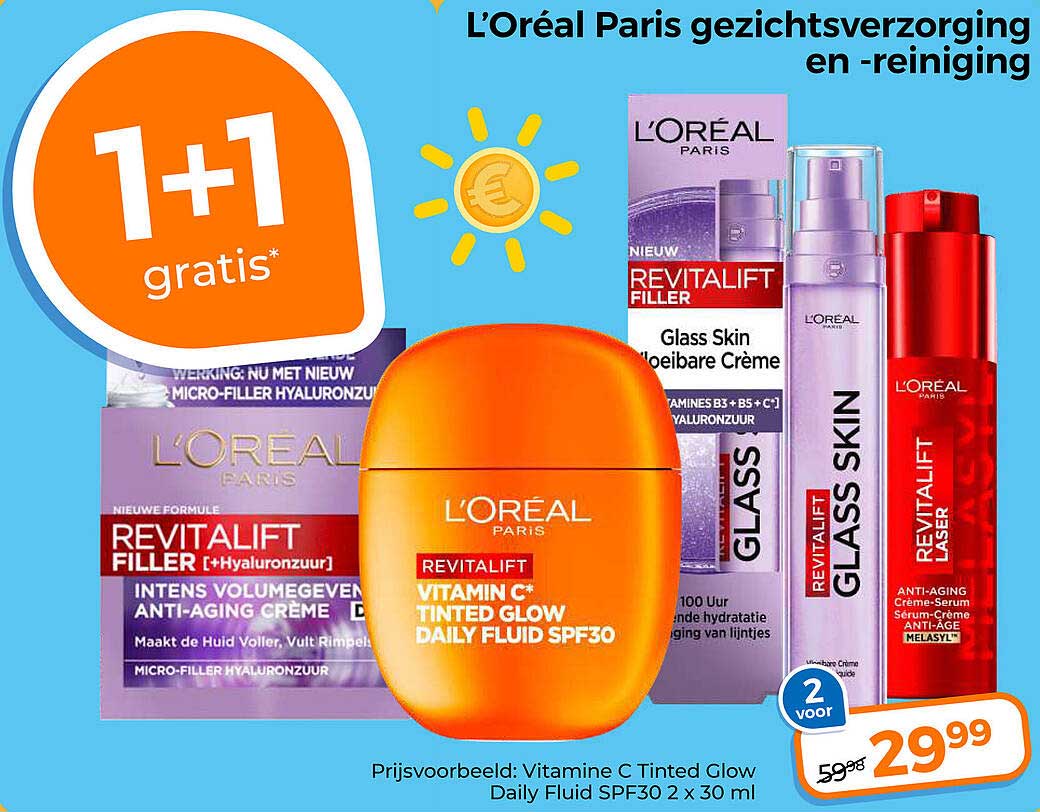 L’Oréal Paris gezichtsverzorging en -reiniging 1+1 gratis