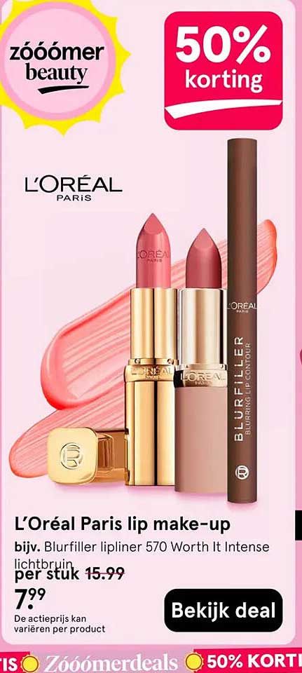 L’Oréal Paris lip make-up 50% korting