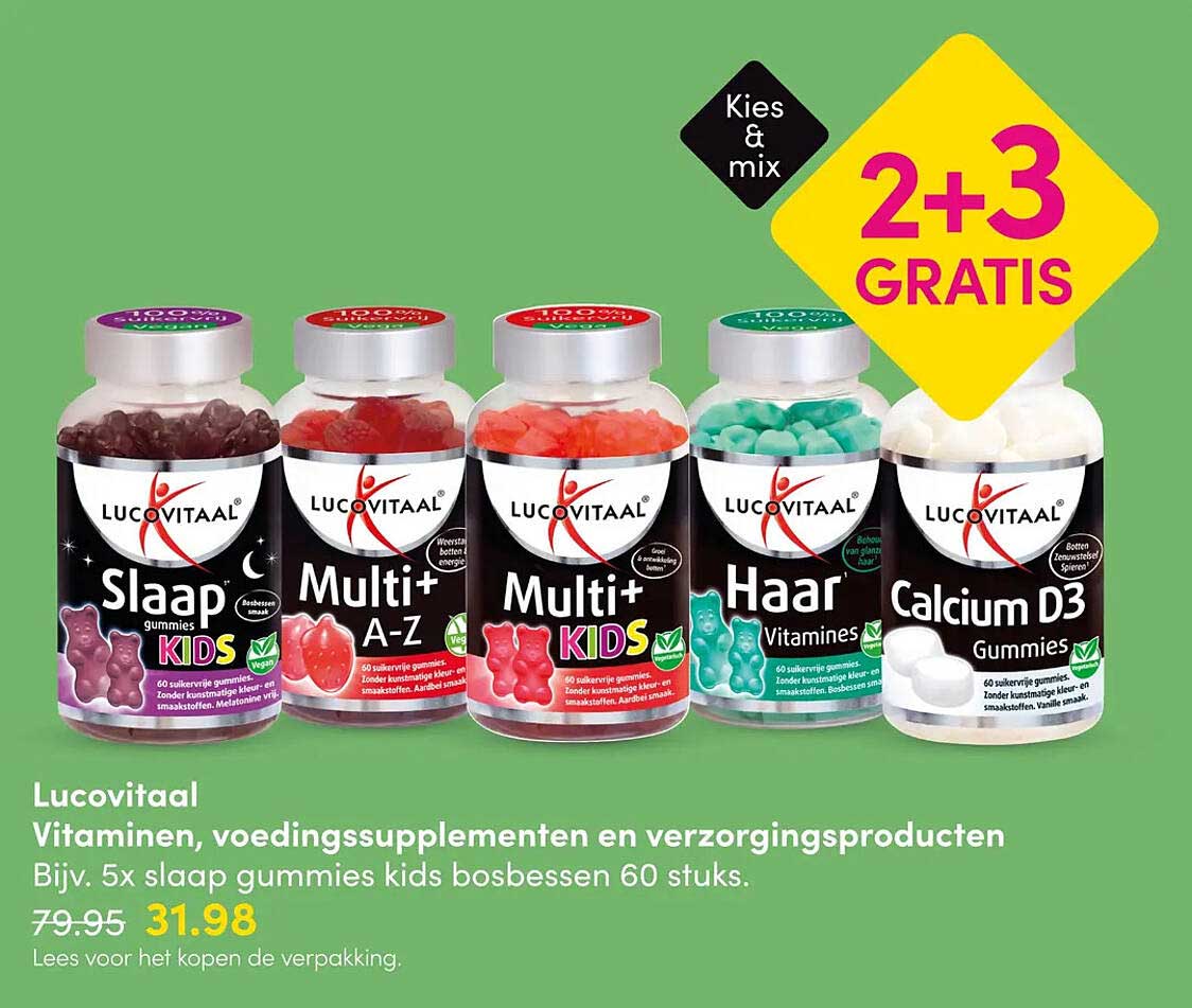 Lucovitaal Vitaminen, voedingssupplementen en verzorgingsproducten - Bijv. 5x slaap gummies kids bosbessen 60 stuks. 2+3 GRATIS