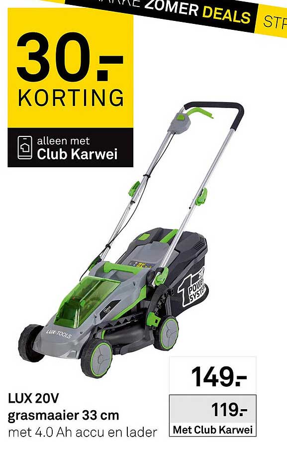LUX 20V grasmaaier 33 cm met 4.0 Ah accu en lader