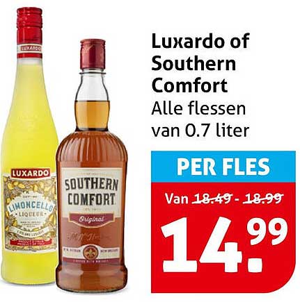 Luxardo of Southern Comfort Alle flessen van 0.7 liter PER FLES