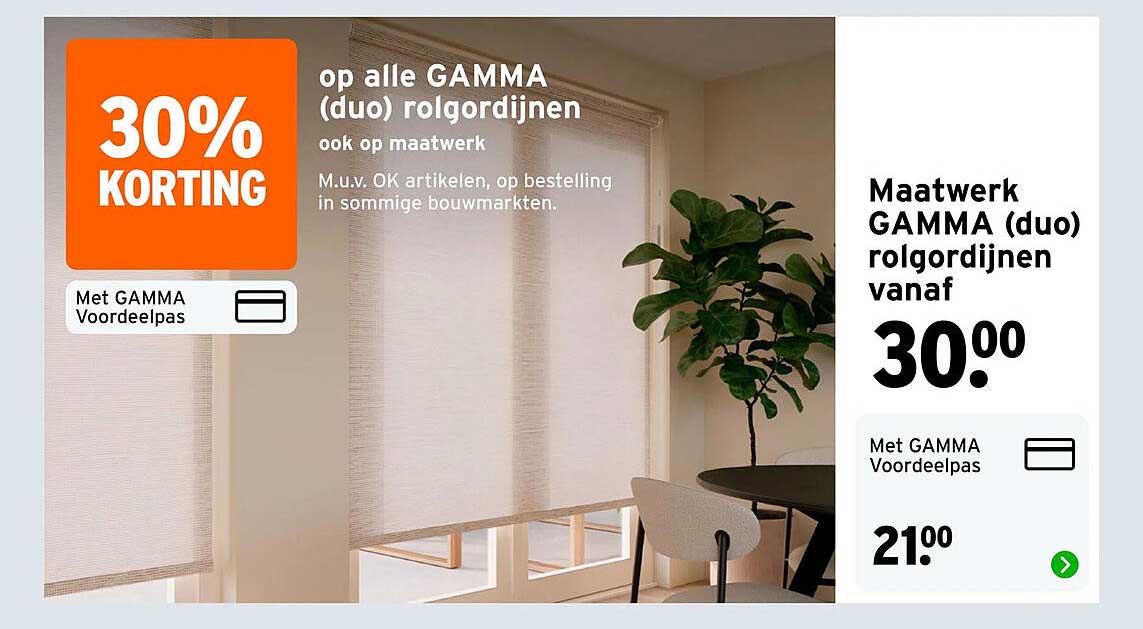 Maatwerk GAMMA (duo) rolgordijnen vanaf 30% korting