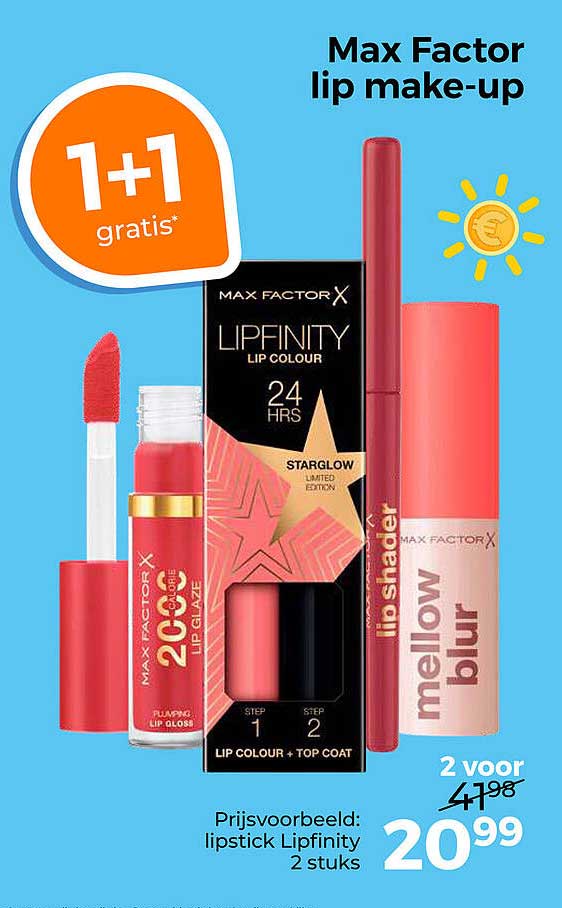 Max Factor lip make-up 1+1 gratis