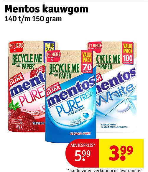 Mentos kauwgom 140 t/m 150 gram