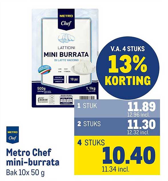 Metro Chef mini-burrata Bak 10x 50 g V.A. 4 STUKS 13% KORTING