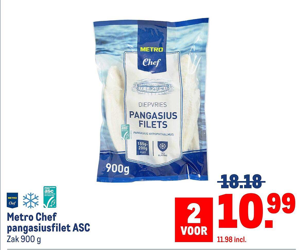 Metro Chef pangasiusfilet ASC Zak 900 g 2 voor
