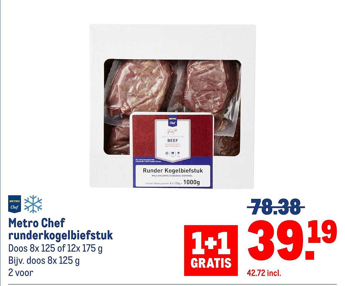 Metro Chef runderkogelbiefstuk 1+1 gratis