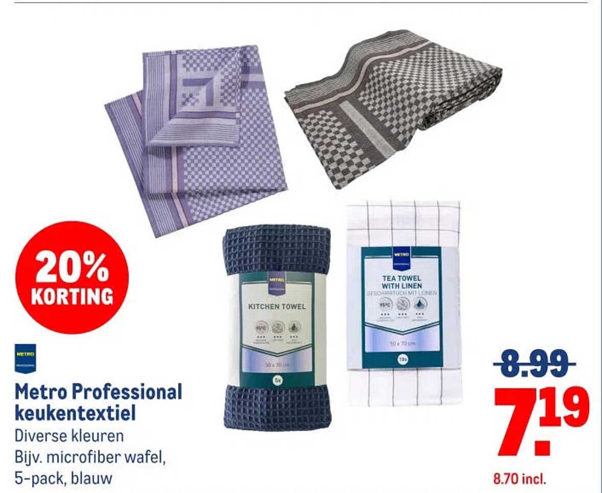 Metro Professional keukentextiel Diverse kleuren Bijv. microfiber wafel, 5-pack, blauw 20% KORTING