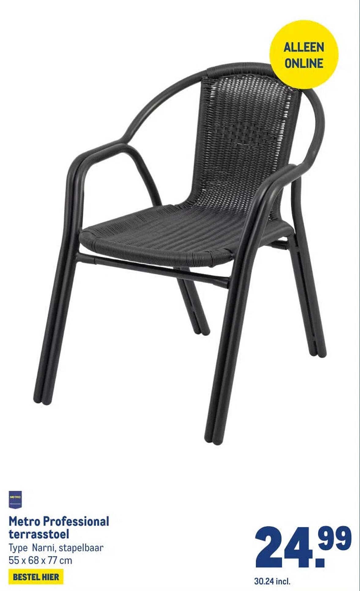 Metro Professional terrasstoel Type Narni, stapelbaar 55 x 68 x 77 cm