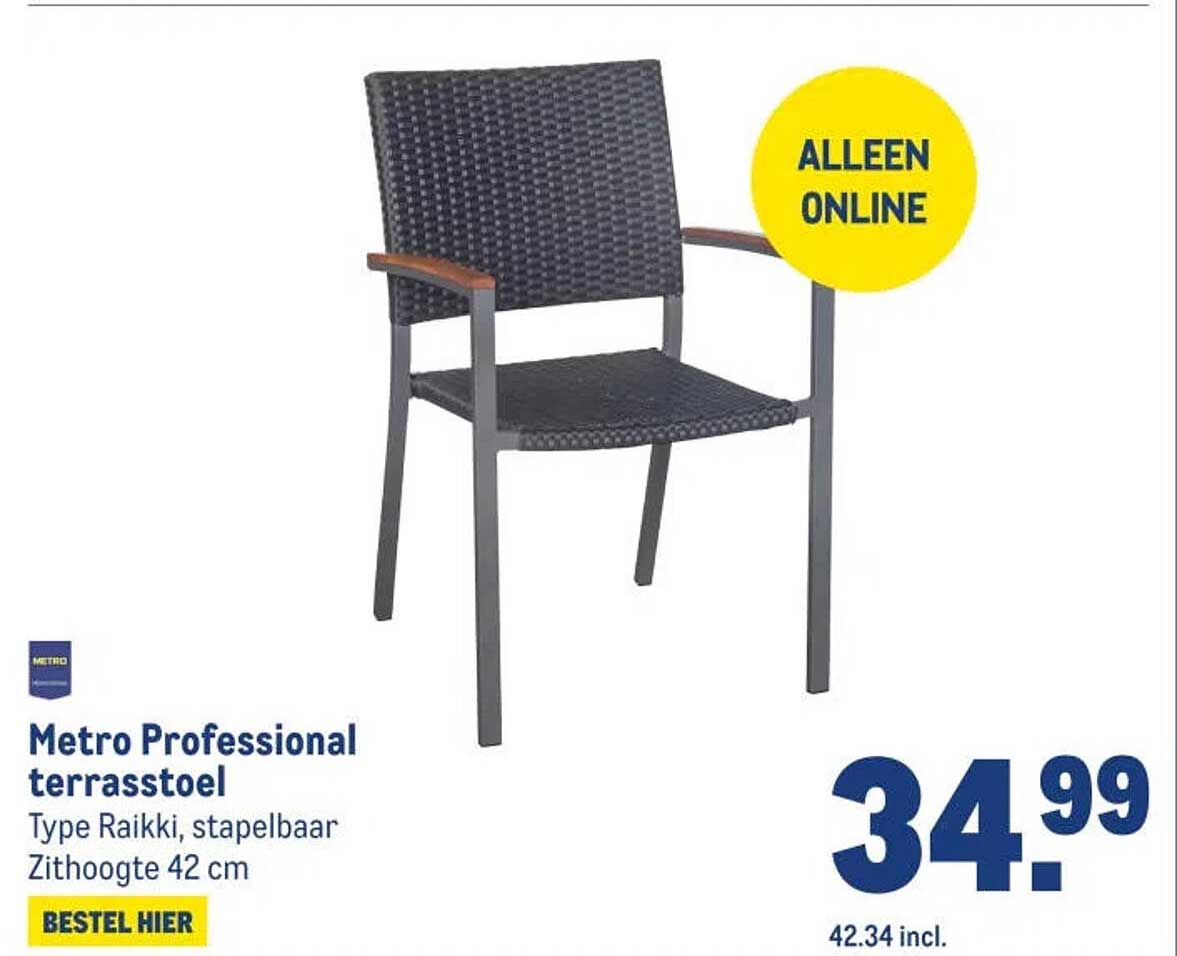 Metro Professional terrasstoel Type Raikki, stapelbaar Zithoogte 42 cm ALLEEN ONLINE