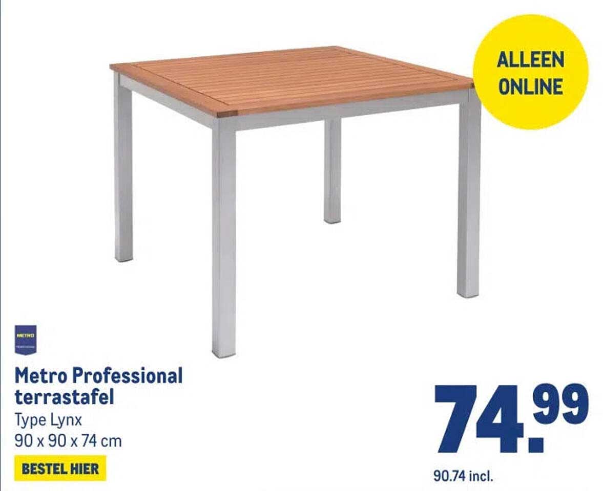 Metro Professional terrastafel Type Lynx 90 x 90 x 74 cm BESTEL HIER