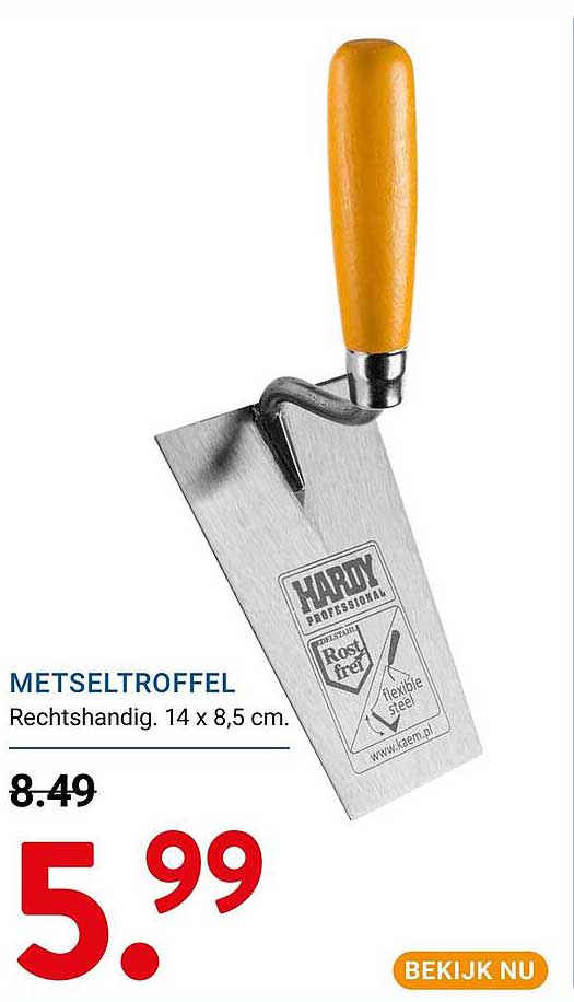 METSELTROFFEL Rechtshandig. 14 x 8,5 cm.