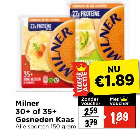 Milner 30+ of 35+ Gesneden Kaas Alle soorten 150 gram