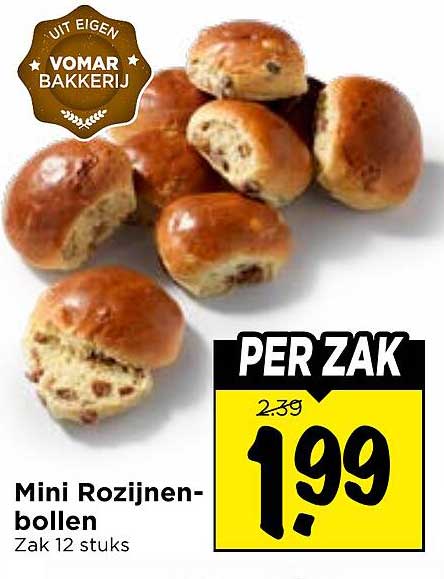 Mini Rozijnenbollen Zak 12 stuks