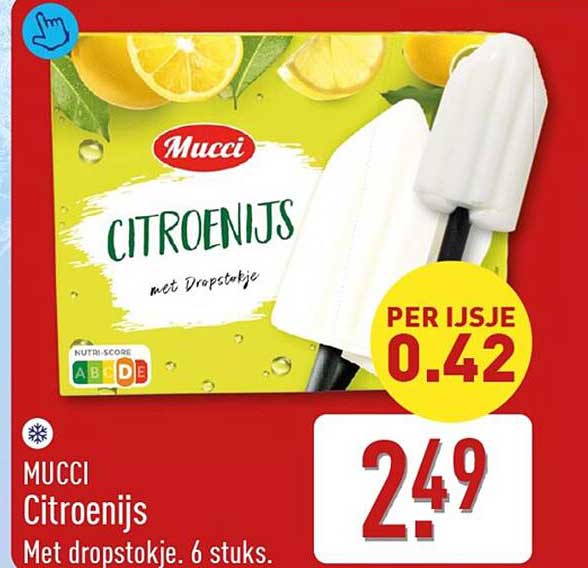 MUCCI Citroenijs Met dropstokje. 6 stuks.