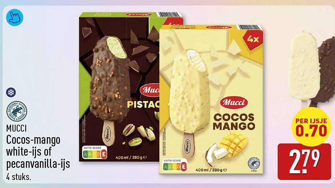 MUCCI Cocos-mango white-ijs of pecanvanilla-ijs 4 stuks.