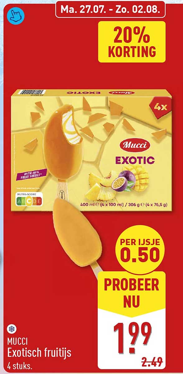 MUCCI Exotisch fruitijs 4 stuks. 20% KORTING