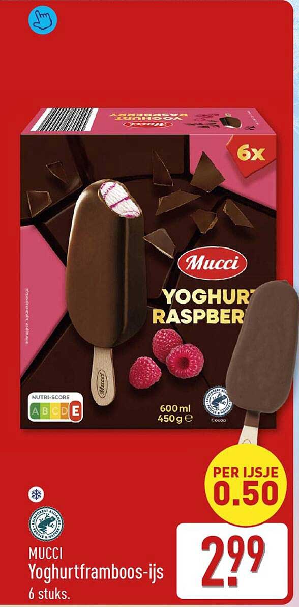 Mucci Yoghurtframboos-ijs 6 stuks. PER IJSJE 0.50