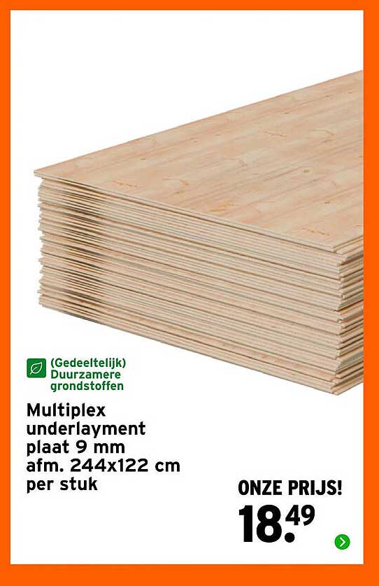 Multiplex underlayment plaat 9 mm afm. 244x122 cm per stuk