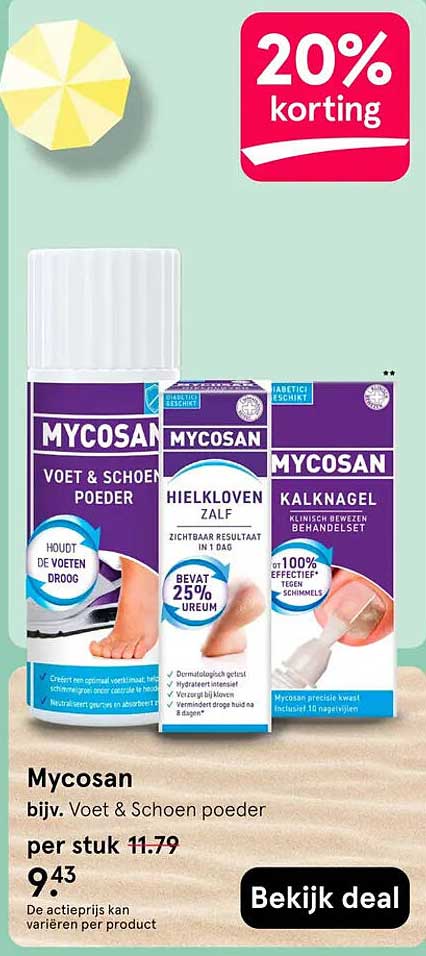 Mycosan bijv. Voet & Schoen poeder 20% korting