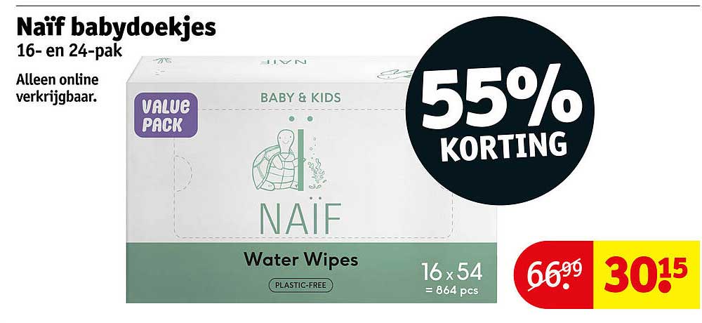 Naïf babydoekjes 16- en 24-pak