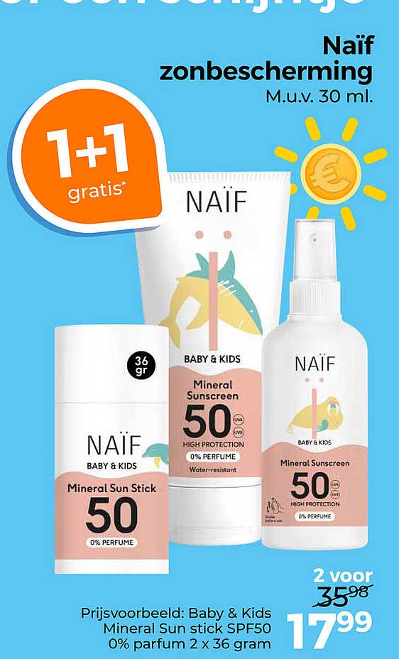 Naïf zonbescherming M.u.v. 30 ml. 1+1 gratis