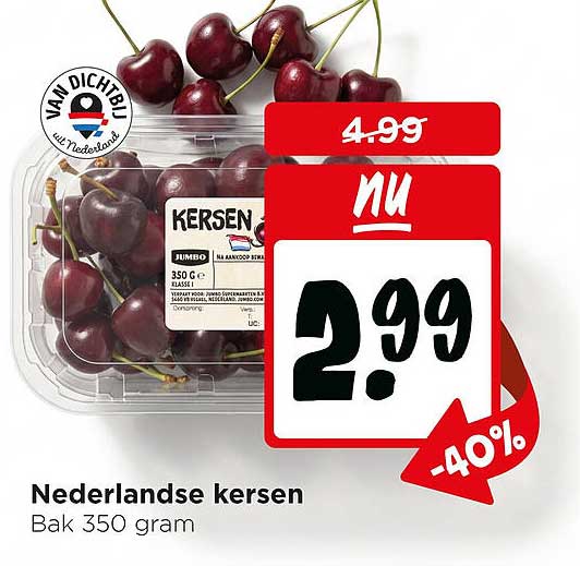 Nederlandse kersen Bak 350 gram -40%