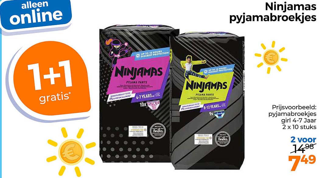 Ninjamas pyjamabroekjes 1+1 gratis