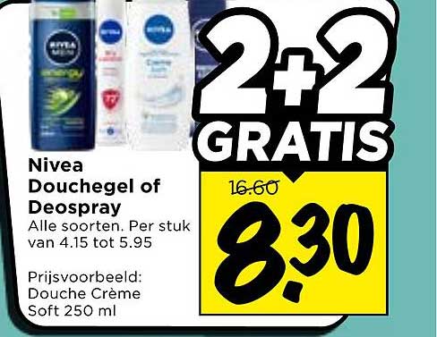 Nivea Douchegel of Deospray 2+2 GRATIS