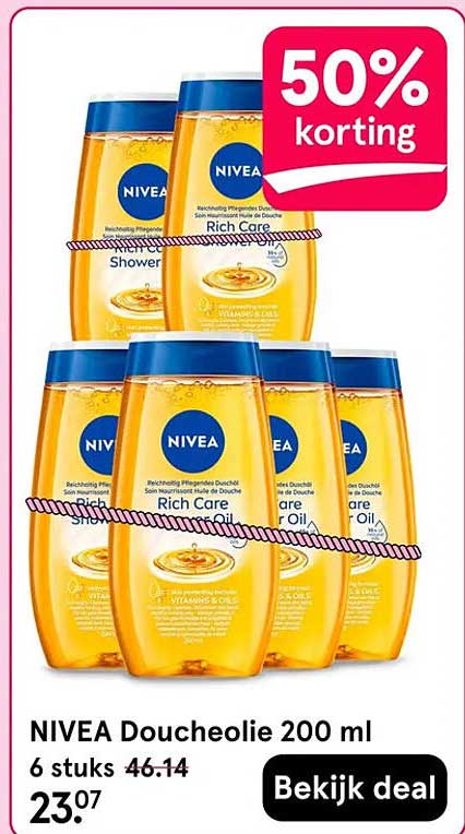 NIVEA Doucheolie 200 ml 6 stuks 50% korting