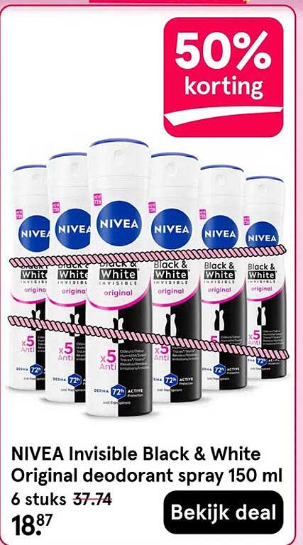 NIVEA Invisible Black & White Original deodorant spray 150 ml 6 stuks 50% korting