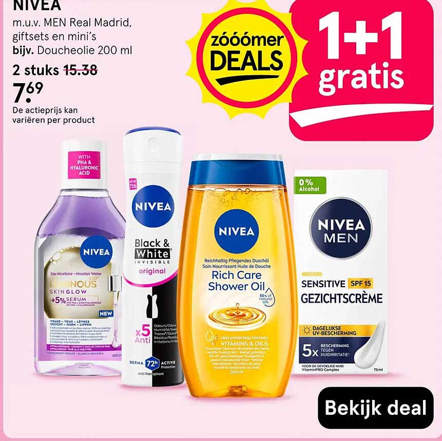 NIVEA m.u.v. MEN Real Madrid, giftsets en mini’s bijv. Doucheolie 200 ml 1+1 gratis
