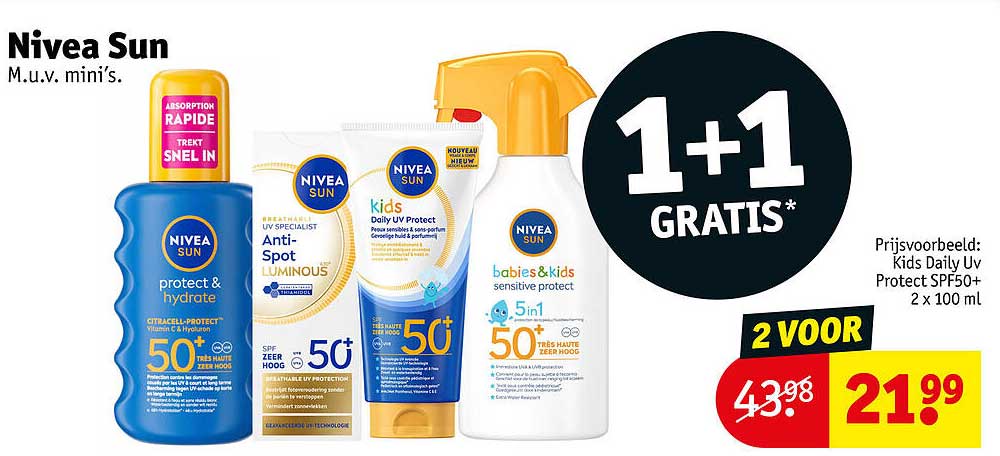 Nivea Sun M.u.v. mini’s. 1+1 GRATIS*