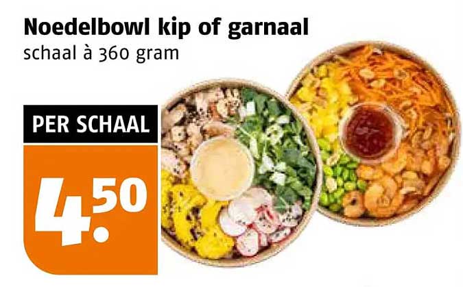 Noedelbowl kip of garnaal schaal à 360 gram