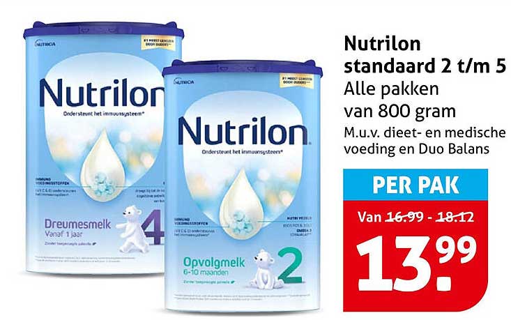 Nutrilon standaard 2 t/m 5 Alle pakken van 800 gram M.u.v. dieet- en medische voeding en Duo Balans PER PAK