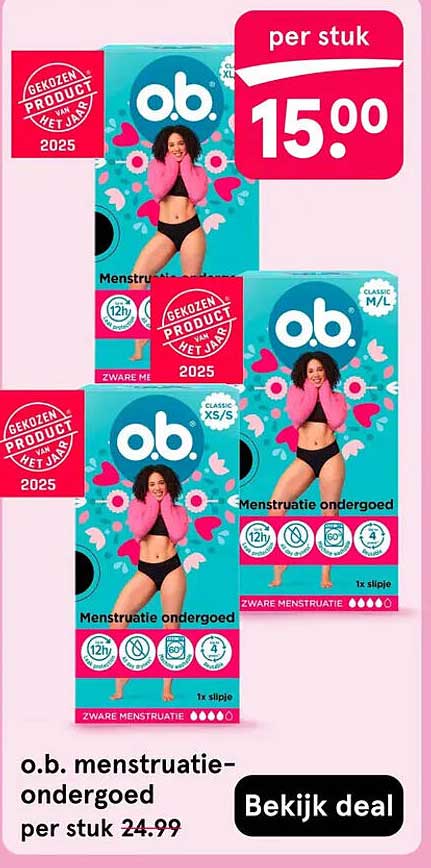 o.b. menstruatie-ondergoed per stuk