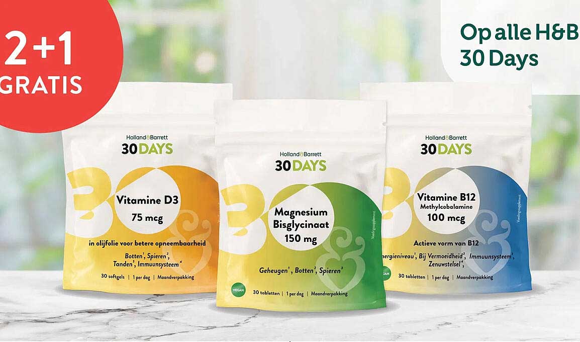 Op alle H&B 30 Days 2+1 GRATIS