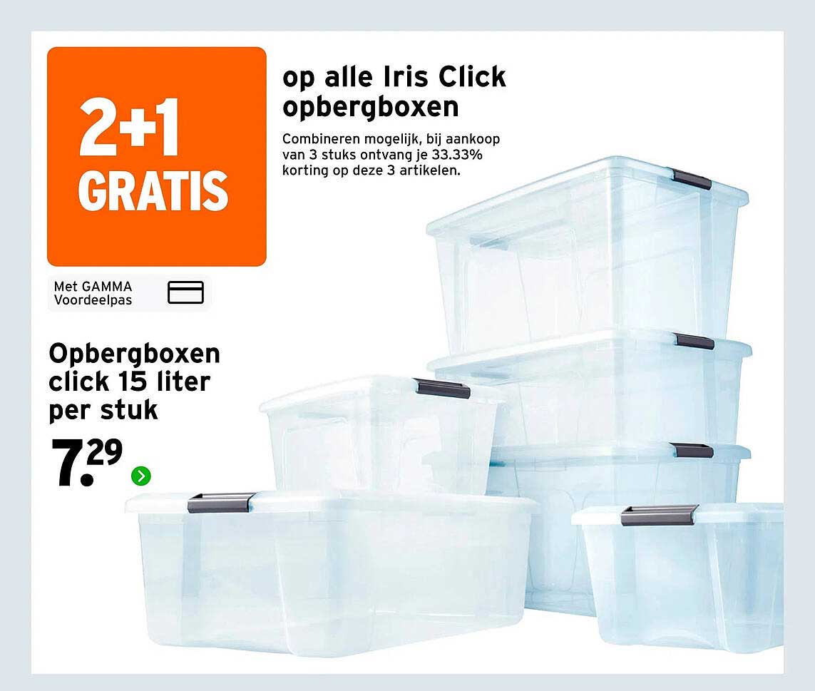 Opbergboxen click 15 liter per stuk 2+1 GRATIS