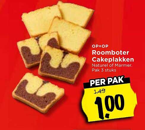 OP=OP Roomboter Cakeplakken Naturel of Marmer, Pak 3 stuks