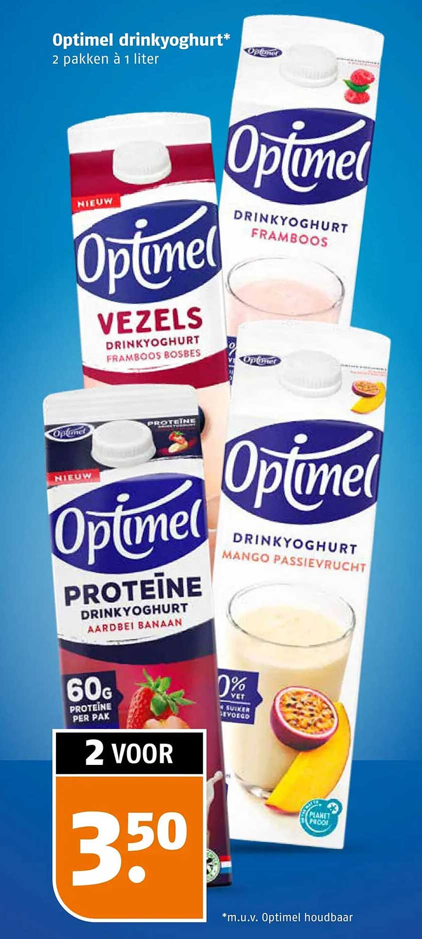 Optimel drinkyoghurt* 2 pakken à 1 liter
