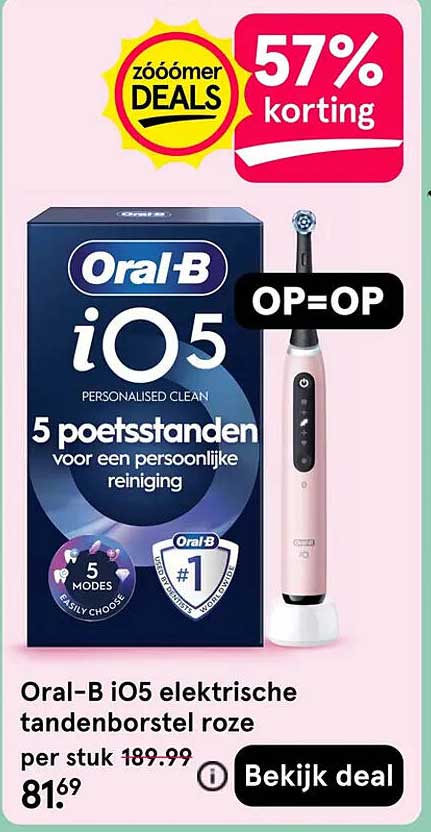 Oral-B iO5 elektrische tandenborstel roze OP=OP