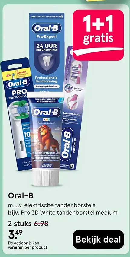 Oral-B m.u.v. elektrische tandenborstels bijv. Pro 3D White tandenborstel medium 1+1 gratis