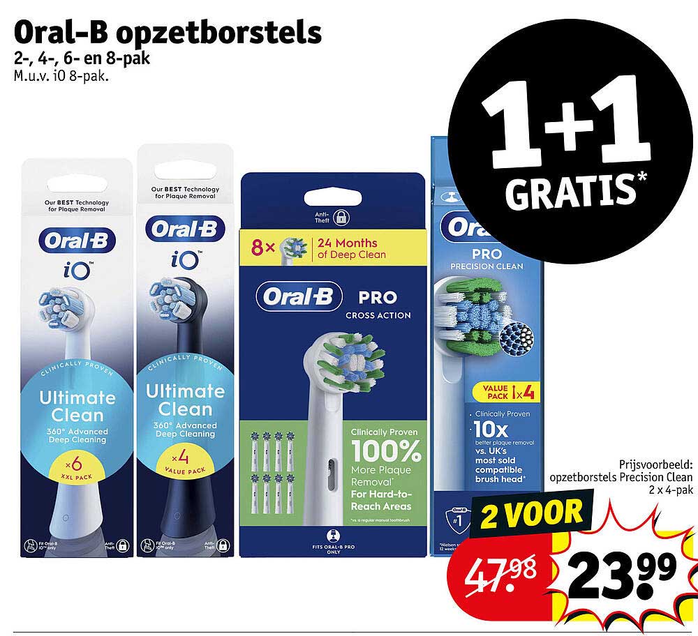 Oral-B opzetborstels 2-, 4-, 6- en 8-pak 1+1 GRATIS*