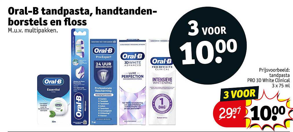 Oral-B tandpasta, handtanden-borstels en floss M.u.v. multipakken. 3 voor 10.00