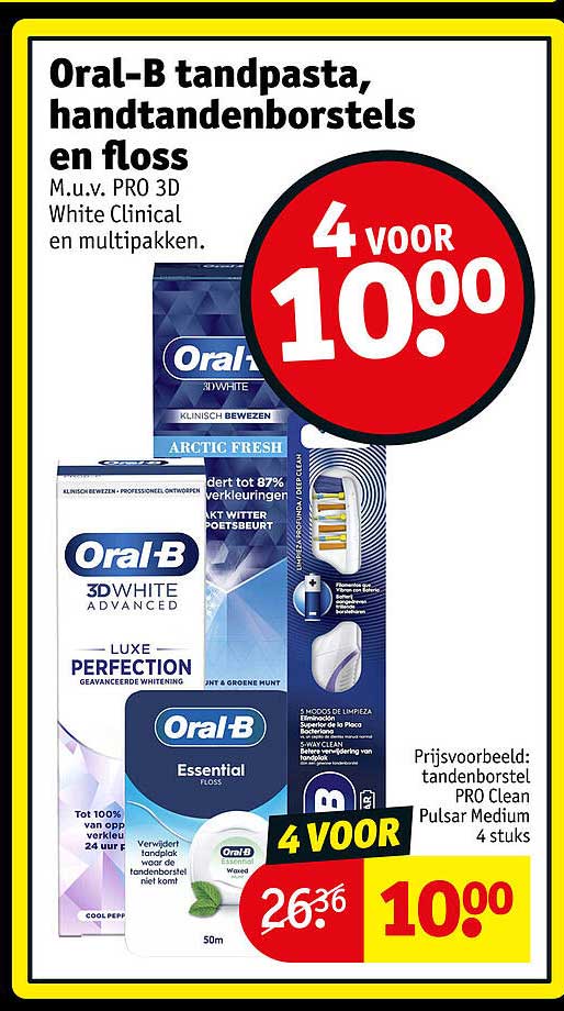 Oral-B tandpasta, handtandenborstels en floss 4 voor 10.00
