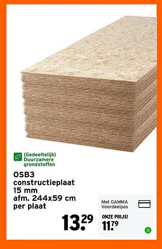 OSB3 constructieplaat 15 mm afm. 244x59 cm per plaat