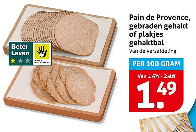 Pain de Provence, gebraden gehakt of plakjes gehaktbal