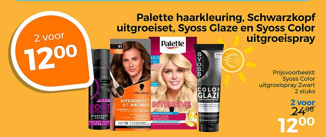 Palette haarkleuring, Schwarzkopf uitgroeiset, Syoss Glaze en Syoss Color uitgroeispray