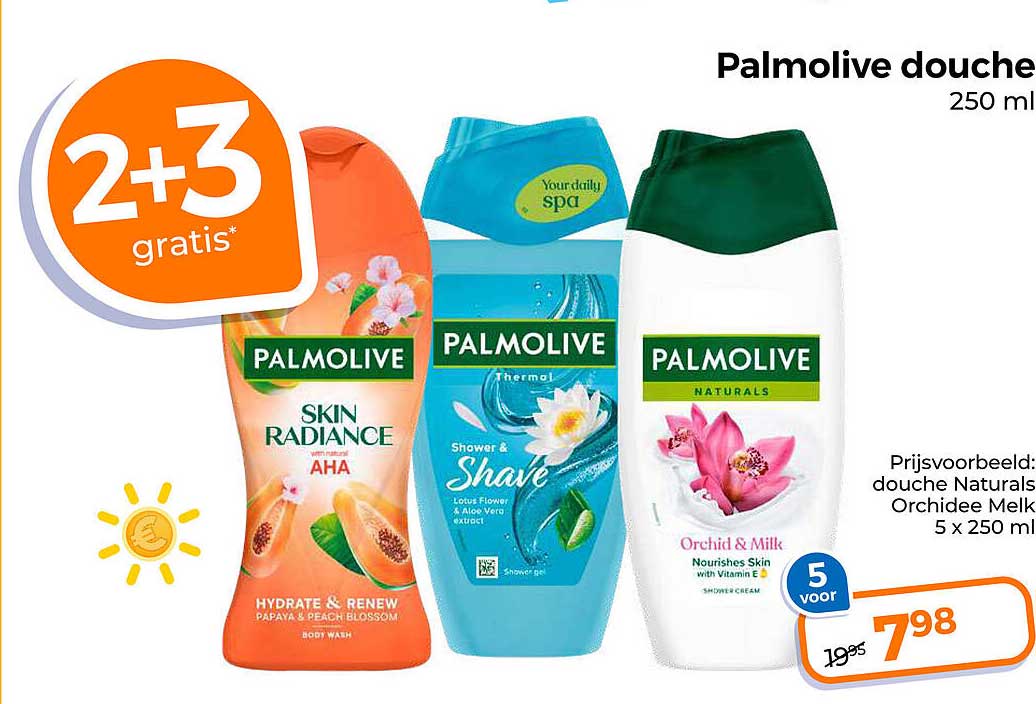 Palmolive douche 250 ml 5 voor 7,98 2+3 gratis*